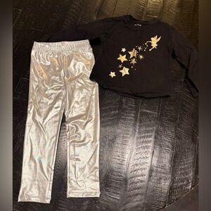 Gap Girls Black Starry Top and Silver Metallic Leggings Set - 5T